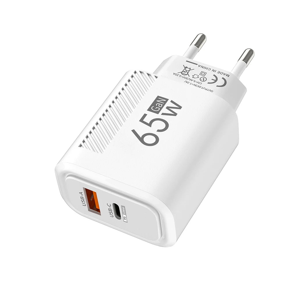 Total 65W GaN Charger USB PD Fast Charging High Speed Type C Quick Charge Mobile Phone Wall Adapter for IPhone 15 Pro Xiaomi 14