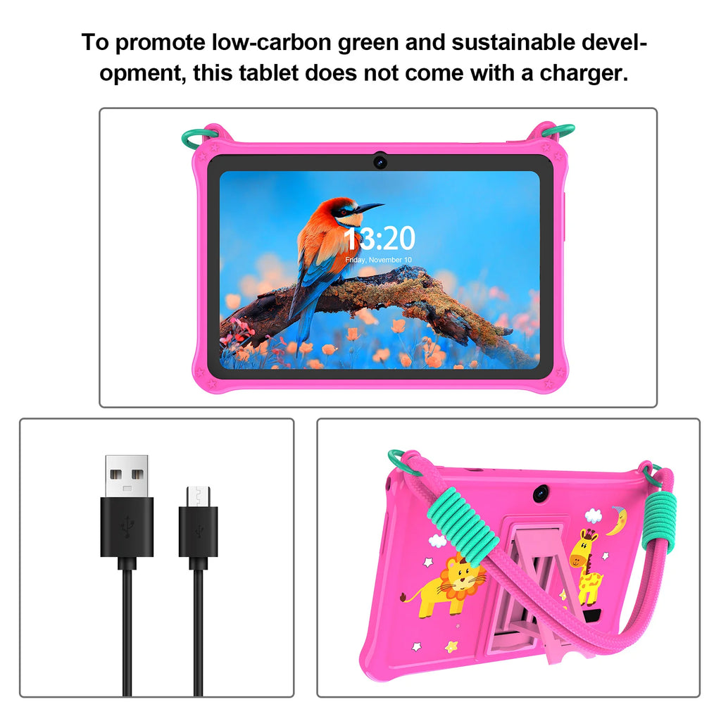PRITOM Kids Tablet 7 inch Android 13 4GB (2+2 expandable) RAM 32GB ROM WiFi Bluetooth Learning Software Installed with Lanyard