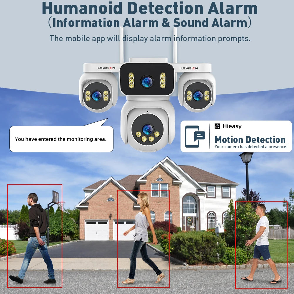 LS VISION 10K 20MP Four Screens WiFi Security Camera Outdoor Four Lens 12X Optical Zoom Two Way Audio Auto Tracking CCTV Cameras