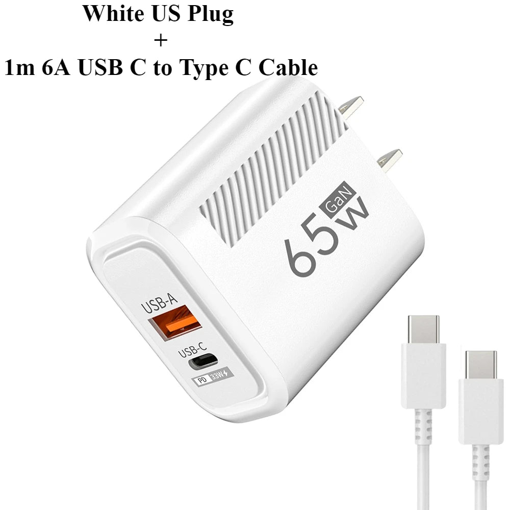 Total 65W GaN Charger USB PD Fast Charging High Speed Type C Quick Charge Mobile Phone Wall Adapter for IPhone 15 Pro Xiaomi 14