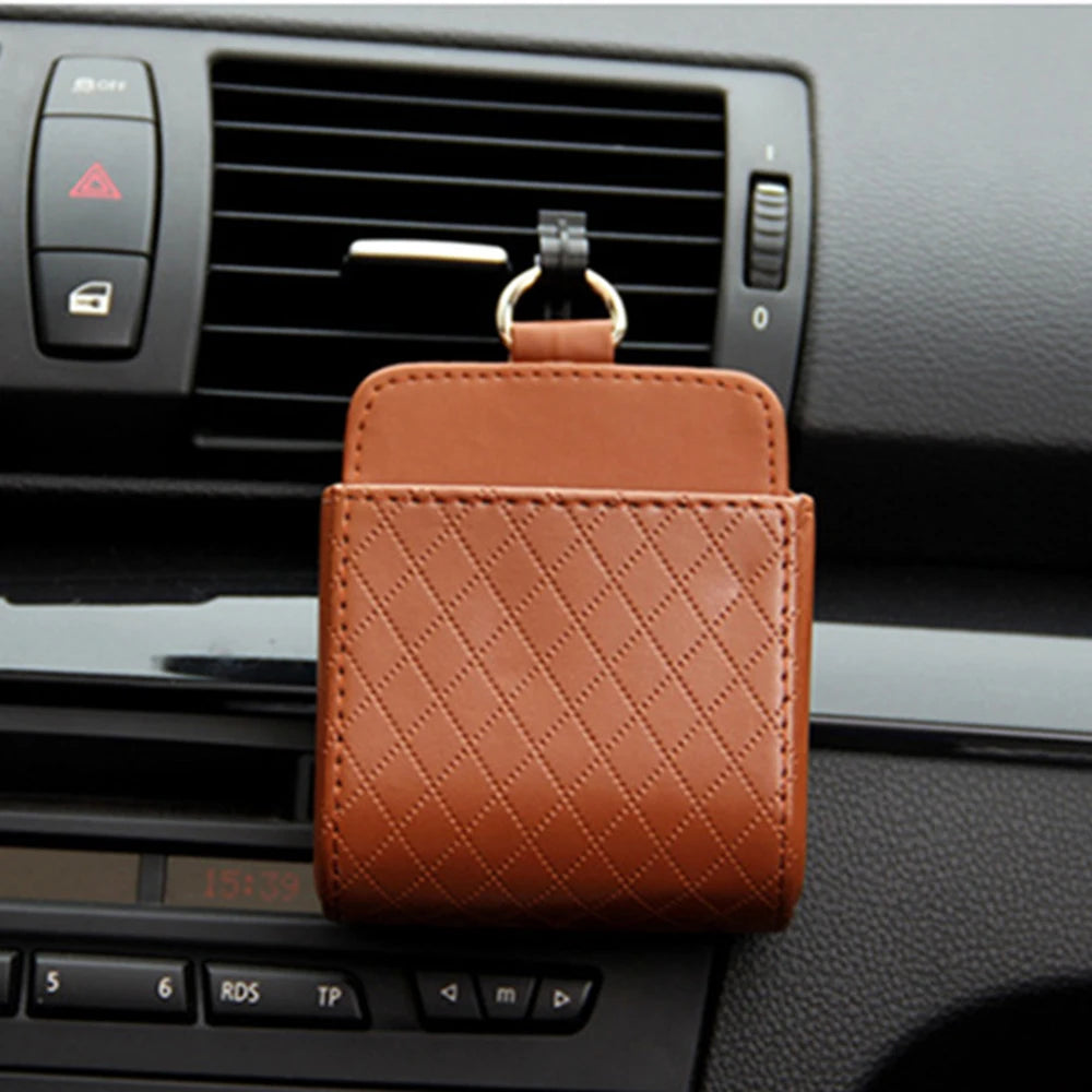 Car Phone Holder Mount Air Vent Hanging Storage Box Car Mobile Phone Bag PU Leather Glasses Organizer Bag Support in Home