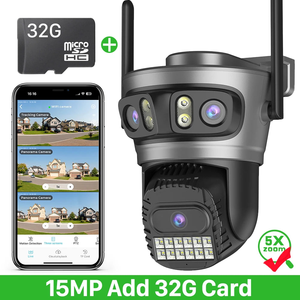 ABUNTU 20MP 10K PTZ Wifi Camera Four Len 10X Zoom Surveillance Camera Outdoor 360°No Dead Angle Ultra Long Night Vision Security