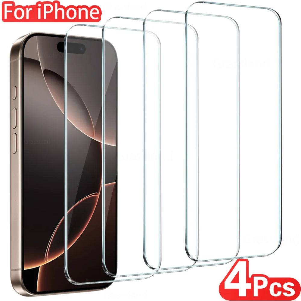 4Pcs Full Cover Tempered Glass For iPhone 17 16 15 14 13 12 11 Pro Max Screen Protector For iPhone 7 8 Plus X XS Max XR Glass