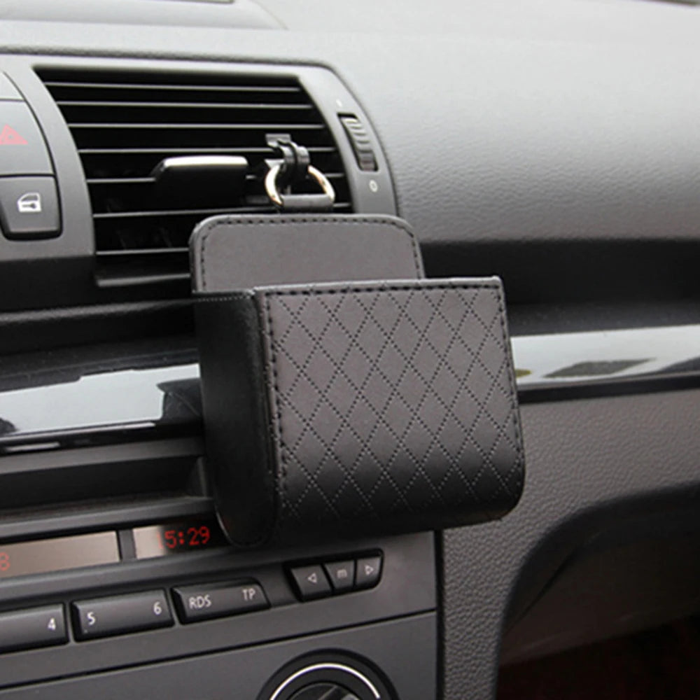 Car Phone Holder Mount Air Vent Hanging Storage Box Car Mobile Phone Bag PU Leather Glasses Organizer Bag Support in Home
