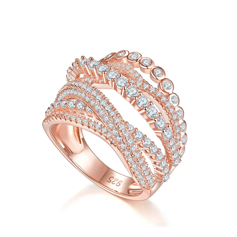 LAYA 925 Sterling Silver Multi-Line AAAAA Shining Zircon OL Style Ring For Women's Wedding High Quality Fashion Luxury Jewelry