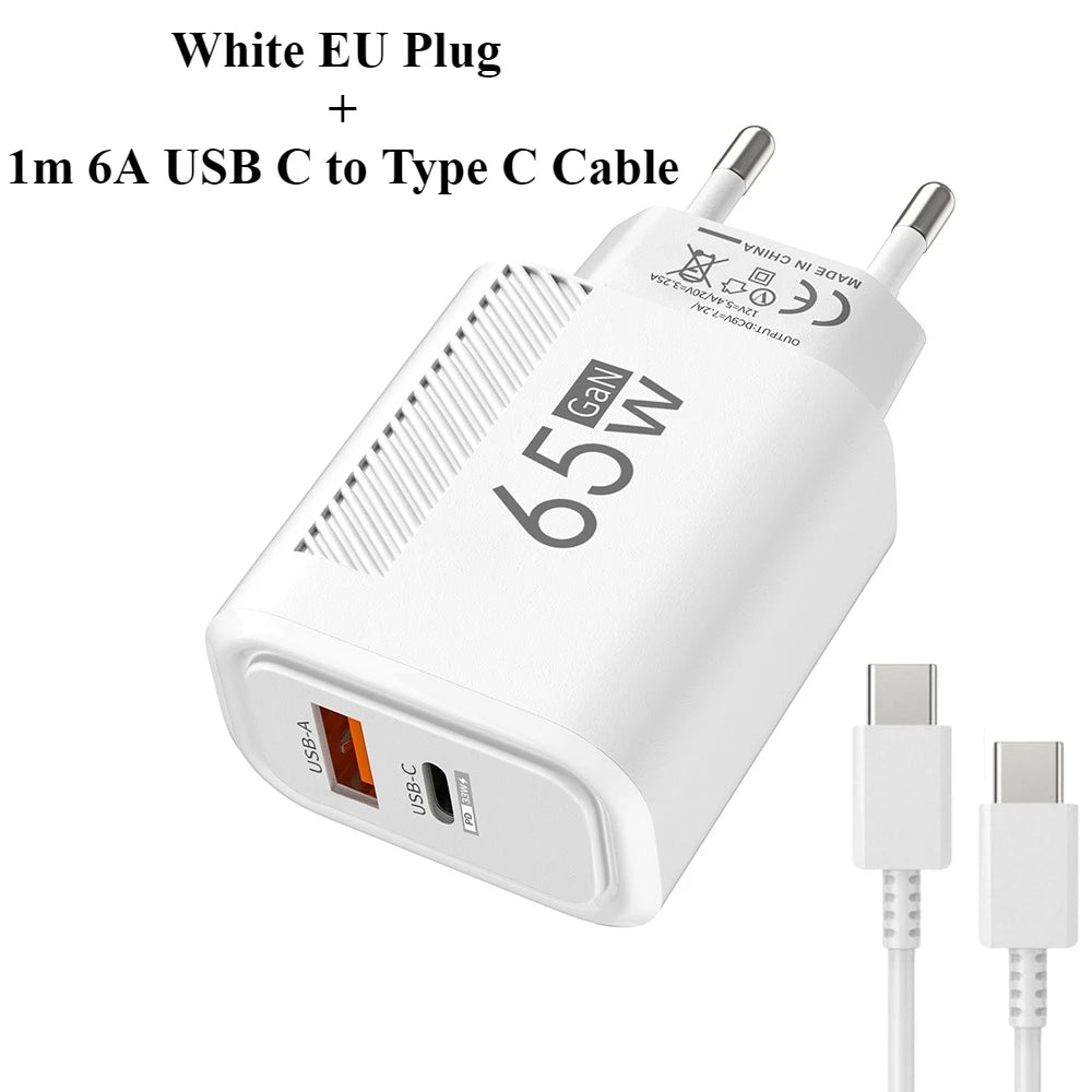 Total 65W GaN Charger USB PD Fast Charging High Speed Type C Quick Charge Mobile Phone Wall Adapter for IPhone 15 Pro Xiaomi 14
