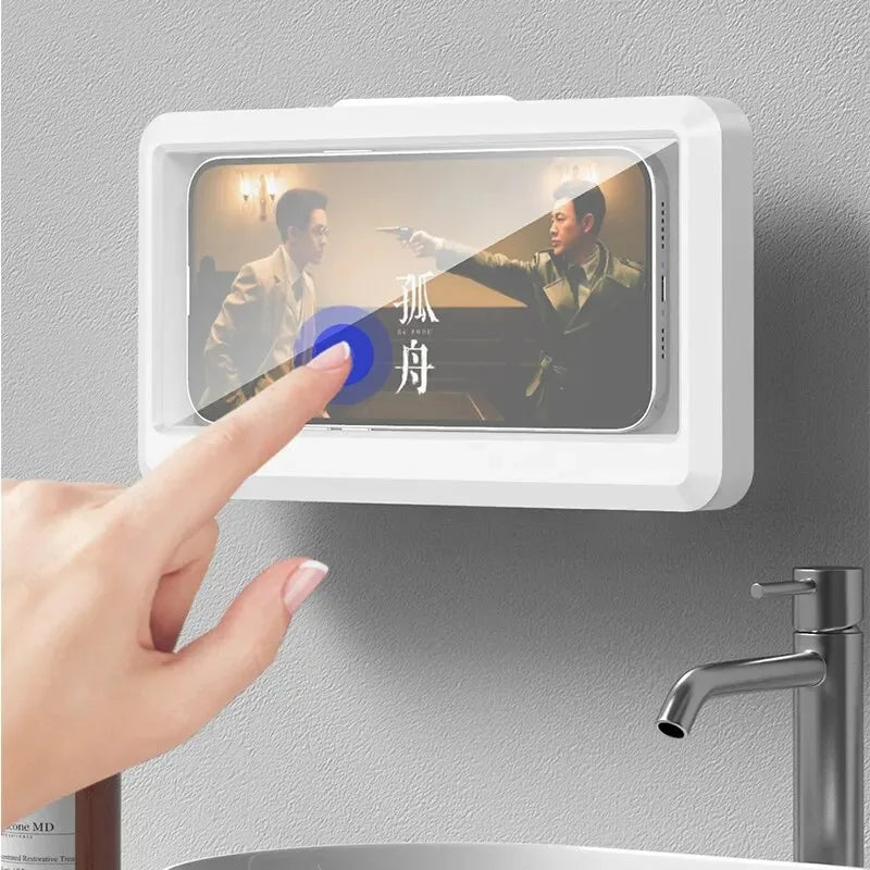 Waterproof Phone Holder - Suction Cup Shower Mount for Bathroom/Wall, Touch Screen Access & Steam-Proof Seal, Max 6.7" Phones