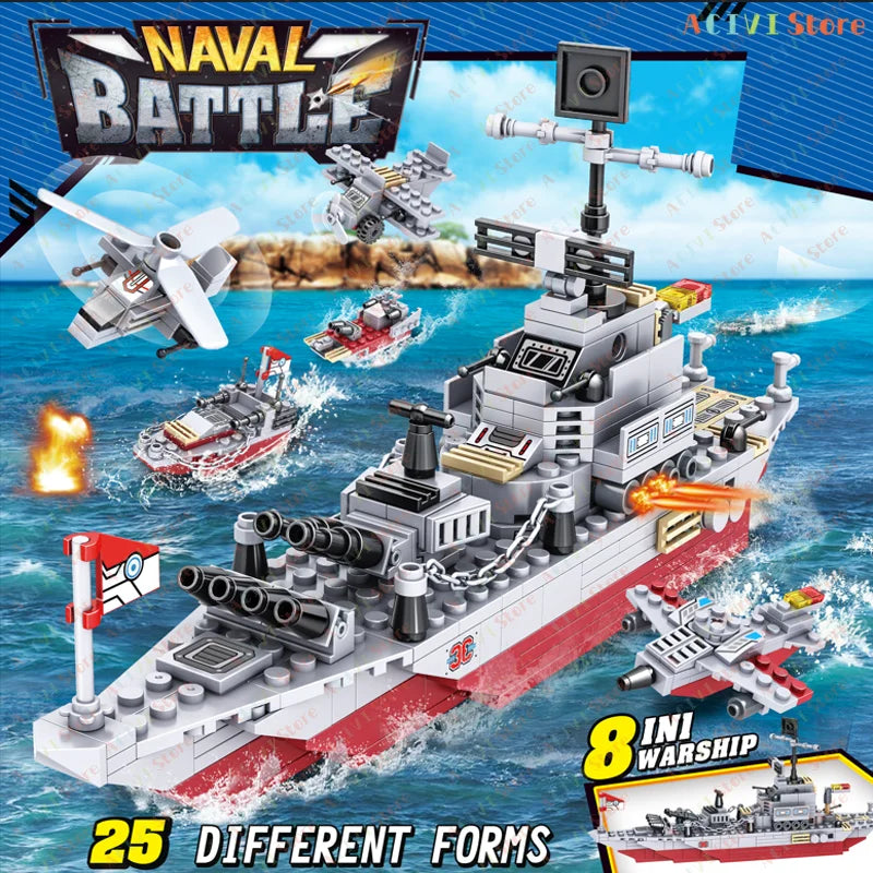 Navy War Chariot Ship Army Boat Plane Model Warships Building Blocks Compatible With Lego  Construction Set for Boys Bricks Toys