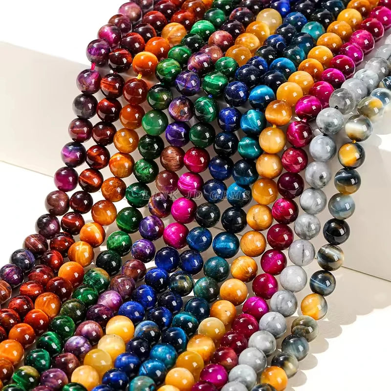 Natural Stone Yellow Red Blue Tiger's Eye Bead Round Loose Spacer Bead 4-12mm For Jewelry Making Diy Necklace Bracelet Accessoy