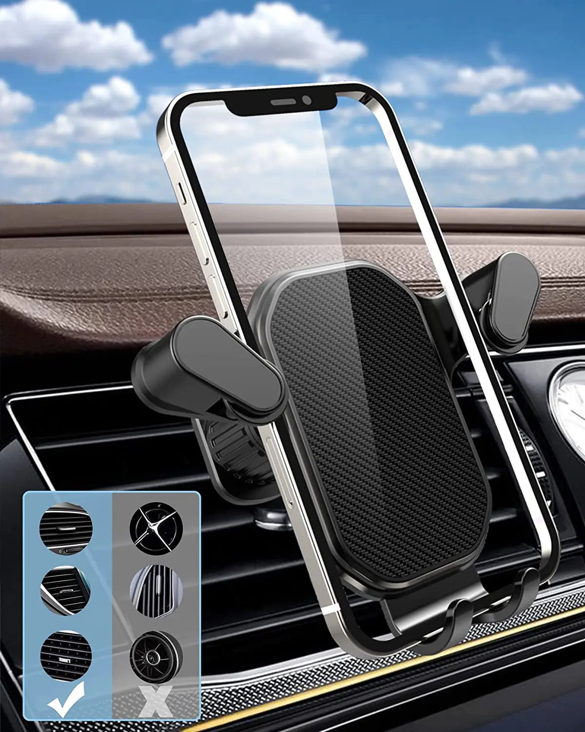 Universal Car Air Vent Phone Holder Gravity Clip Mount 360° Rotation Adjustable Bracket For iPhone Samsung Mobile Phones Stand