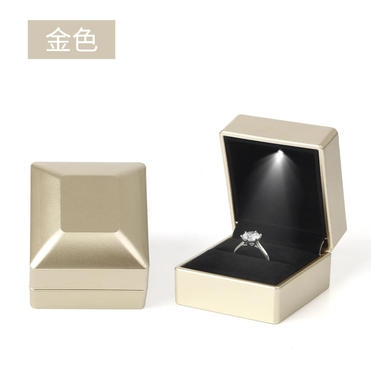 LED Illuminated Ring Box - Premium Spray-Finish Jewelry Display Case for Luxury Rings