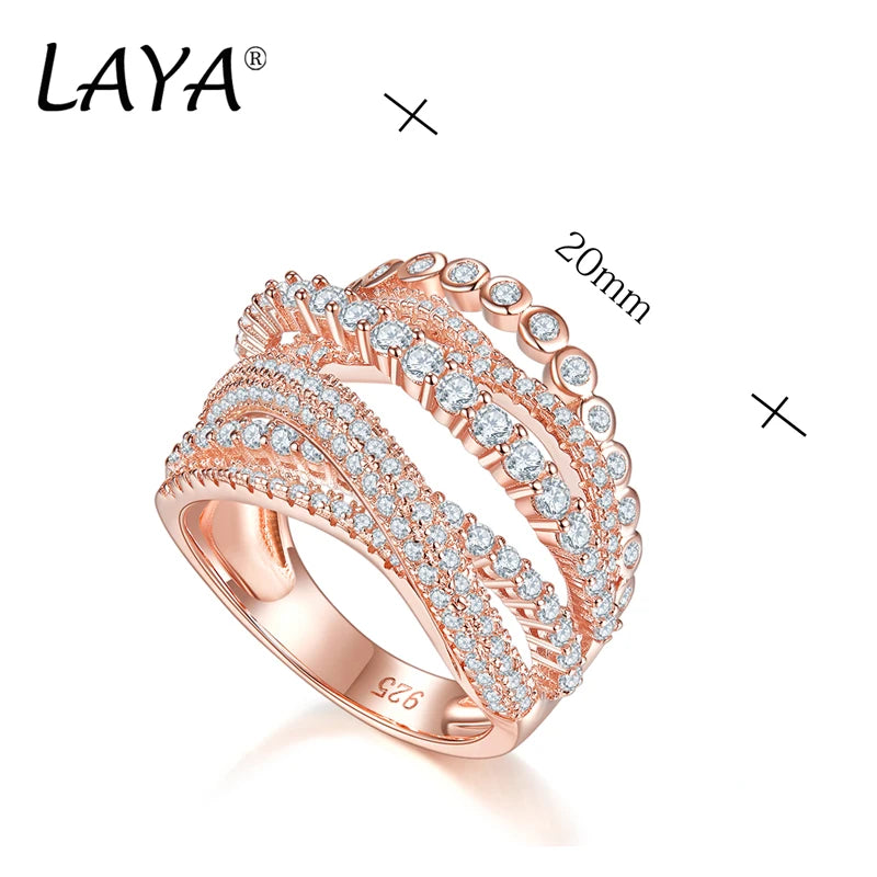 LAYA 925 Sterling Silver Multi-Line AAAAA Shining Zircon OL Style Ring For Women's Wedding High Quality Fashion Luxury Jewelry