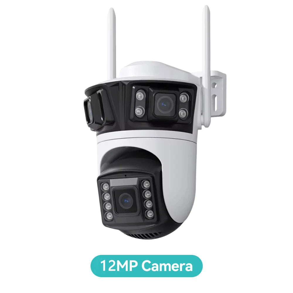 HD 6K 12MP Triple Lens Camera 6MP 3 Lens Outdoor Camera System AI Human Detection WiFi CCTV Waterproof Video Security iCsee App