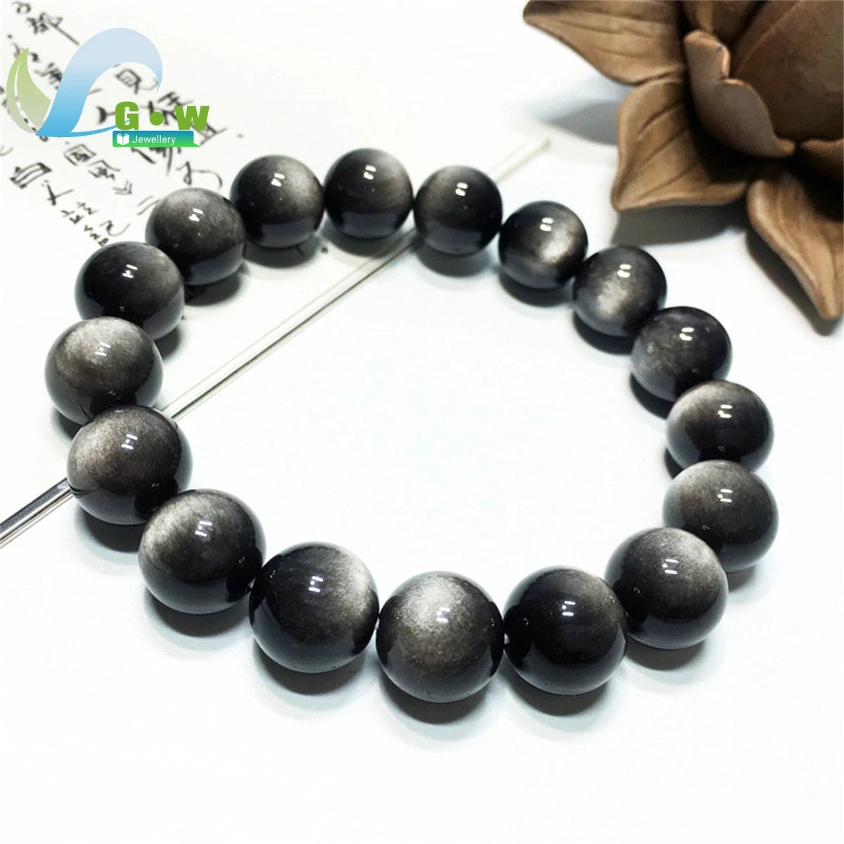 Natural Silver Obsidian Bracelet Men's and Women's Models Double Cat Eyes Silver Obsidian Gold Obsidian Lucky Amulet Hand String
