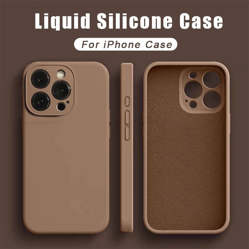 Liquid Silicone Soft Case For iPhone 15 13 12 11 14 Pro Max Shockproof Back Cover 15 14 Plus Phone Camera Protector Accessories
