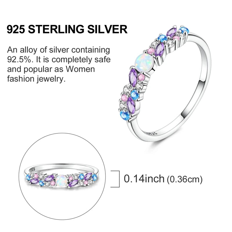 Original 925 Sterling Silver Sparkling Ice-Blue Purple Opal Ring For Women Girls Jewelry Birthday Anniversary Gifts
