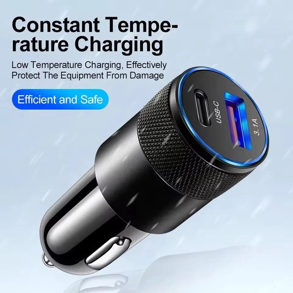 3 件套 3.1A USB Car Charger Type C Fast Charging Phone Adapter for Xiaomi Huawei Pd Phone Charger Adapter Socket Cigarette Lighter
