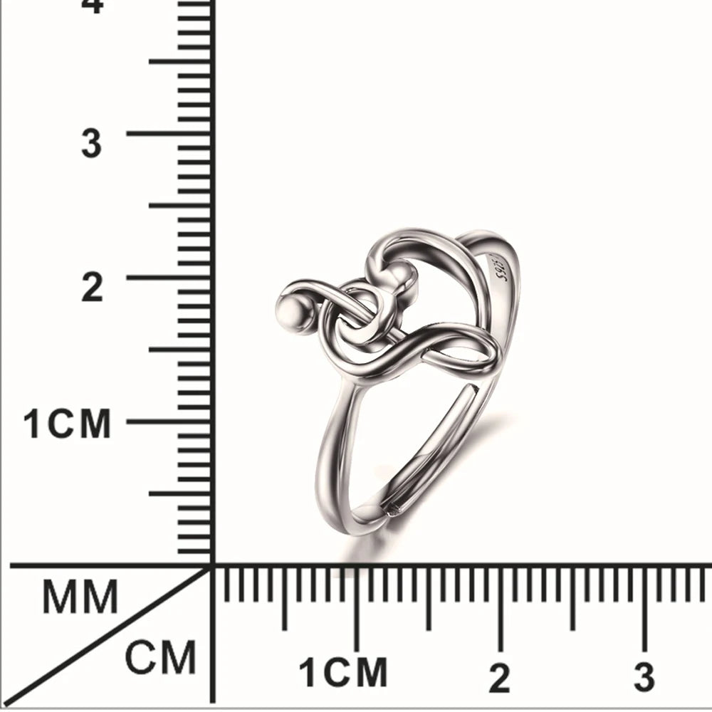 Moonmory 925 Sterling Silver Music Note Heart Adjustable Rings Treble Clef Jewelry Heart Charm Music Ring Gift For Women Female