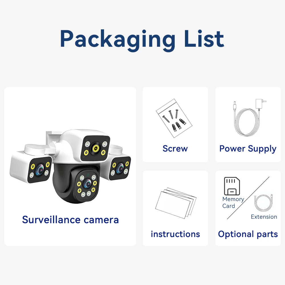 12MP 10X Zoom Outdoor WiFi Camera Three Screen Three Lens PTZ Automatic Tracking Audible Visual Alarm Security Camera