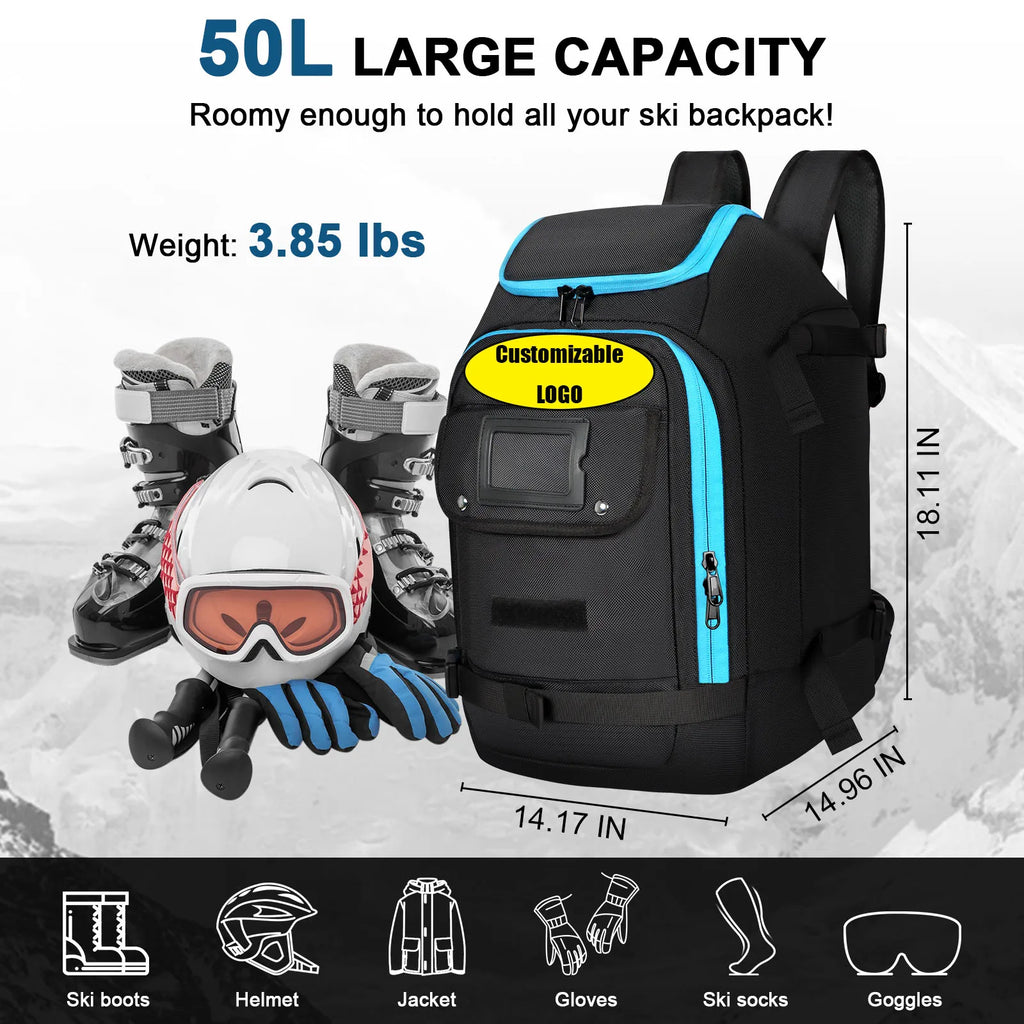 Lightweight Durable Waterproof Ski Backpack For Travel Professional Skateboard Bag Outdoor Gear 50L Backpack With USB Charging