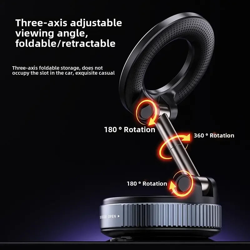 Foldable magnetic car phone holder, vacuum suction cup rotating 360 °, suitable for multi angle adjustment of vehicles and walls