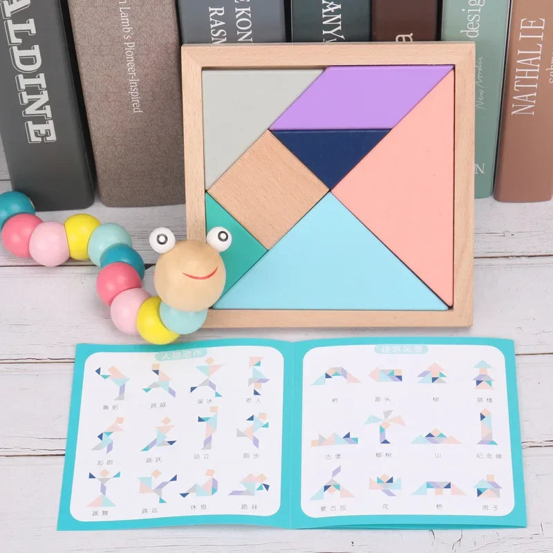 Baby Educational Toy Montessori Wooden 3D Toys Childhood Learning  Kids Baby Colorful Wooden Blocks For Children Christmas Gift