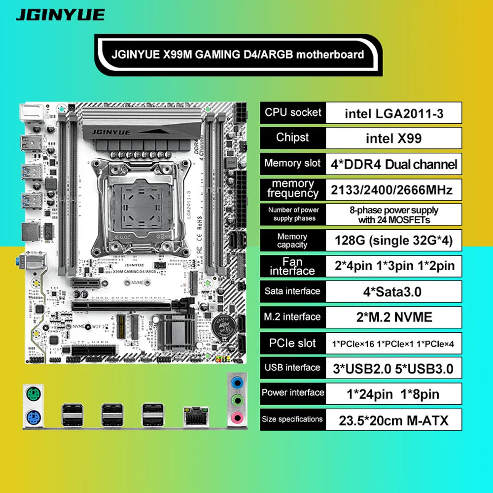 ARGB X99 Gaming Computer LGA 2011-3 XEON Motherboard Intel E5 2620 2666 2670 2678 V3 V4 support DDR4 RECC NON-ECC Memory NVME