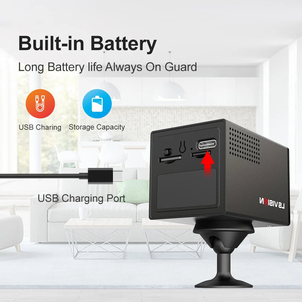 LS VISION 5MP Ubox Mini Camera 4G SIM Indoor Human Detection WIFI Security Cameras 3800mAh Battery CCTV Surveillance IP Camera