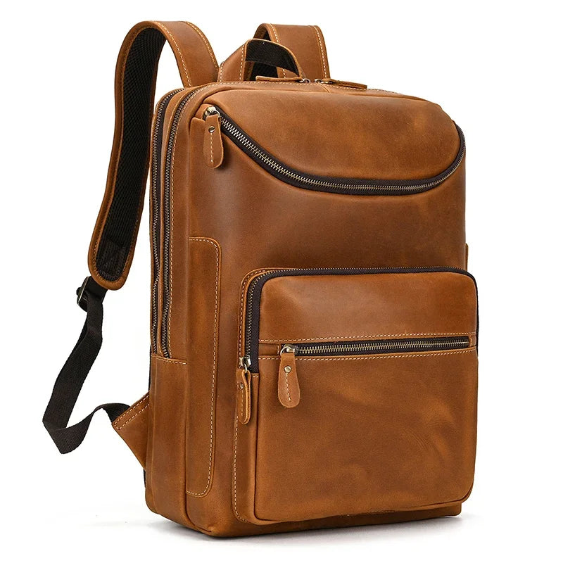 2025 New Fashion Leather Bagpack Bag 14 15.9 Laptop Backpack for Man Male Genuine Leather Men's Travel Bagpack Crazy Horse Skin