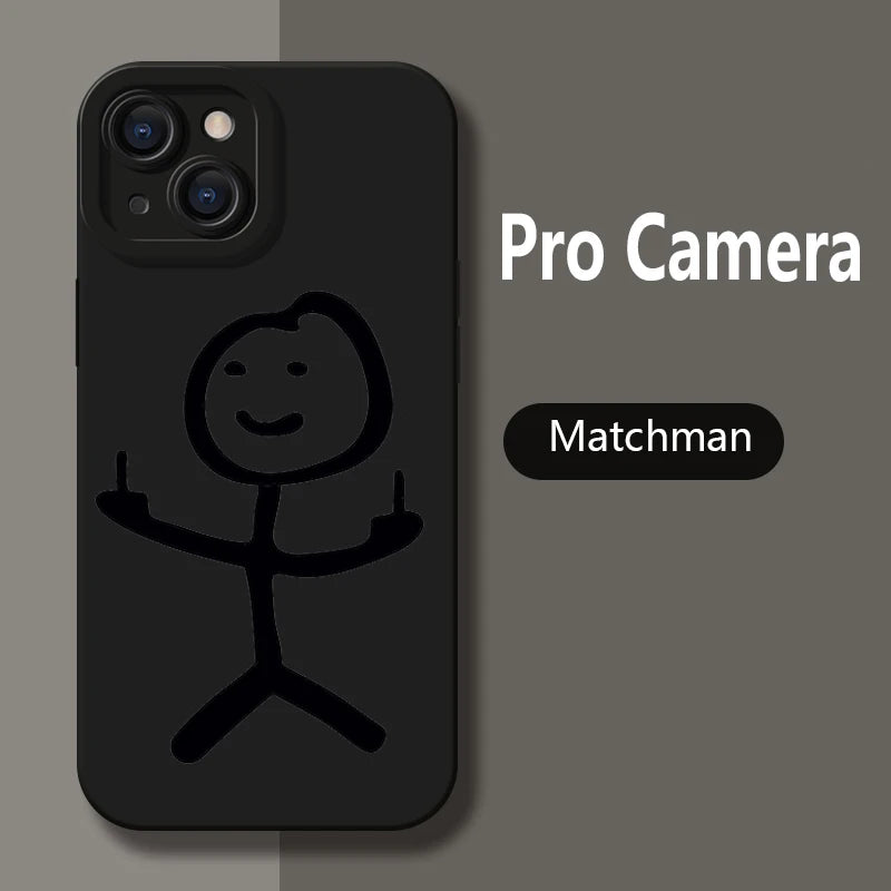 Cartoon Matchman Phone Case For iPhone 11 12 13 14 15 Pro Max XR XS X 7 8 Plus SE 2020 Shockproof Matte Soft TPU Silicone Cover