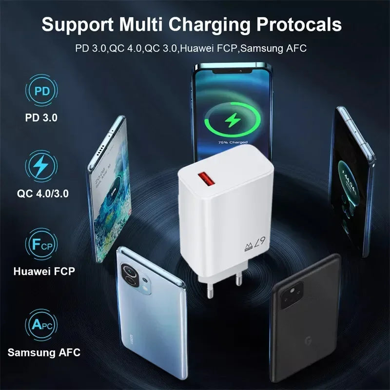 67W USB Fast Charger For Xiaomi 6A Type C Cable Phone Power Adapter For Mi 12 11 POCO X5 X4 Pro Redmi Note9 10 11 Charging Line