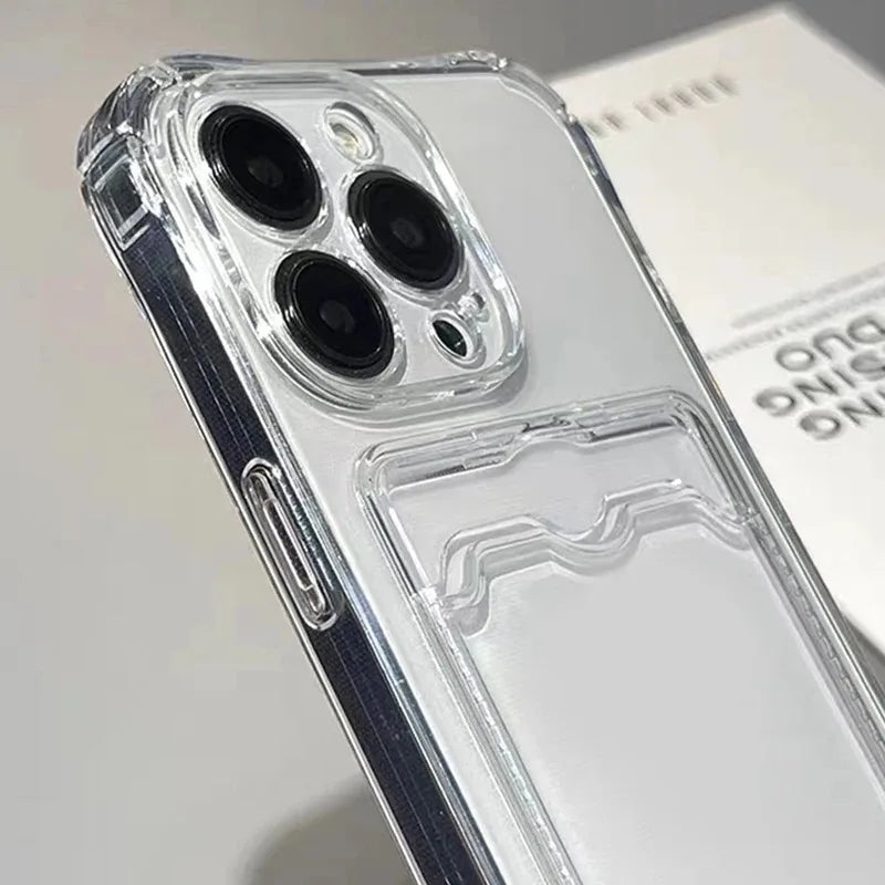 Shockproof Clear Phone Case for iPhone 15 14 13 12 11 Pro Protection Back Card Pocket Cover