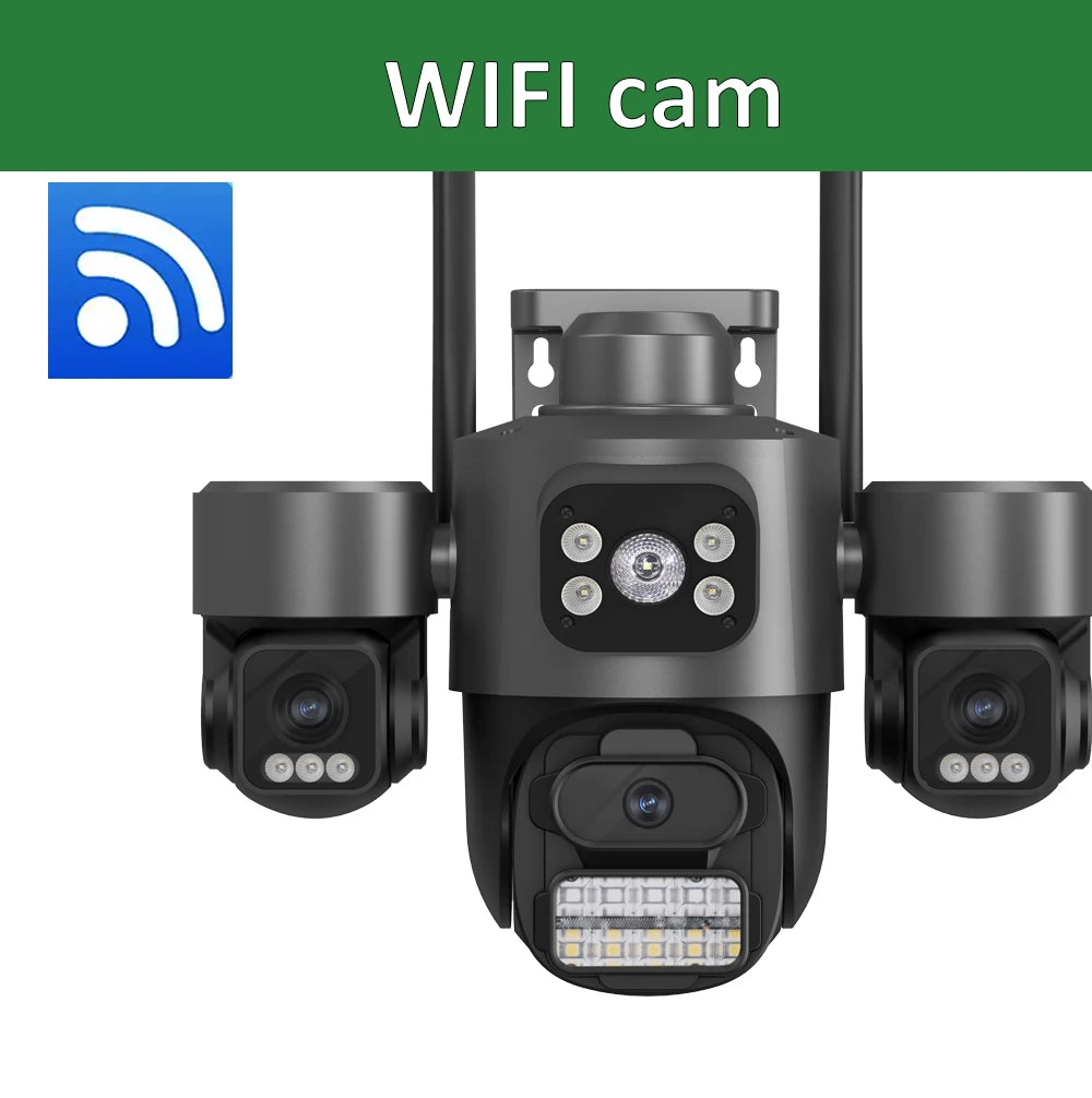 Hot Sale  iCsee 3 Lens 3 Screen WiFi Camera 360° Auto Tracking  Waterproof Outdoor CCTV, WiFi Security Cam ICsee Surveillance