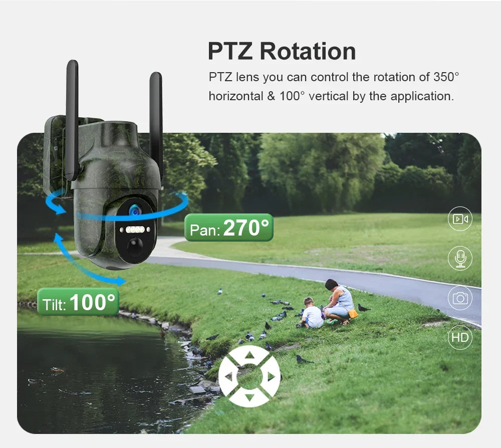 Ubox 4G SIM Outdoor Wildlife Camera 4MP Solar Hunting Trail Camera WiFi Security Camera Auto Tracking Night Vision PIR Detection