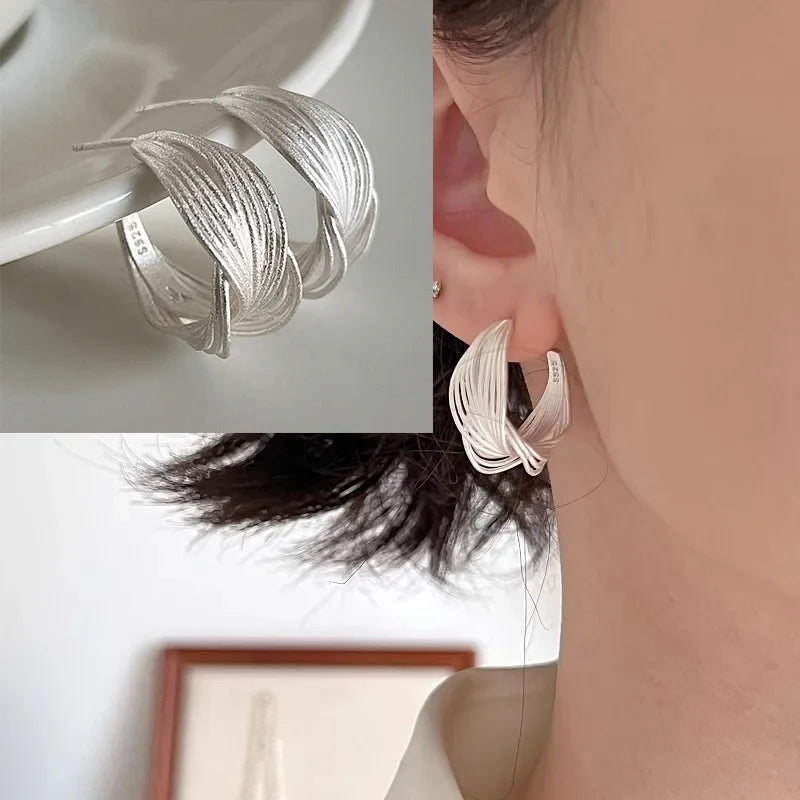 PANJBJ 925 Sterling Silve Crinkled Texture Studs Earring for Women Vintage Irregular Frosting Jewelry Party Gift Dropshipping