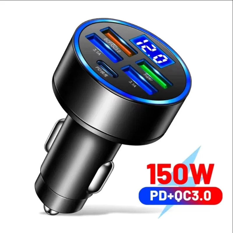 100W 6 Ports Car Charger Fast Charging PD QC3.0 USB C Car Phone Charger Type C Adapter in Car For iPhone Samsung Huawei Xiaomi