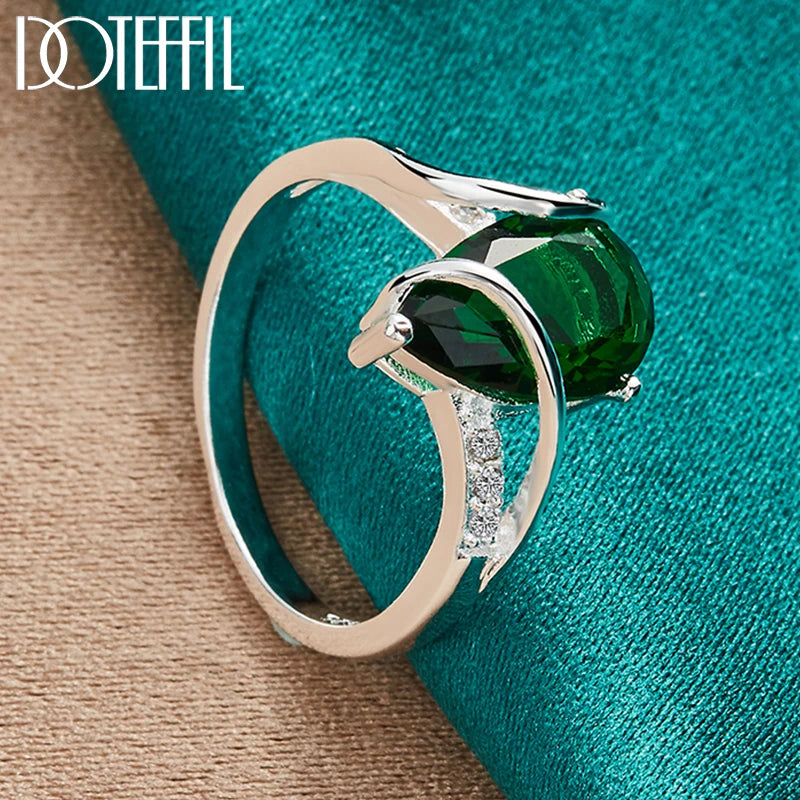 DOTEFFIL Green AAA Zircon Ring 925 Sterling Silver For Woman Fashion Wedding Engagement Party Charm Jewelry