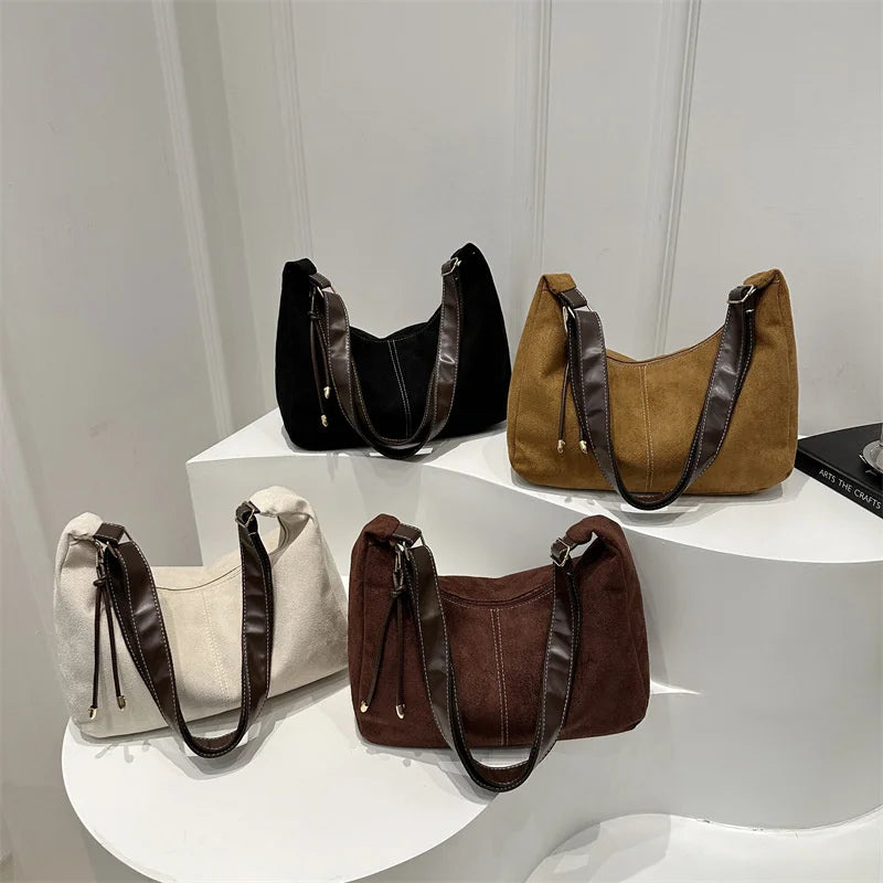 Handbag Purse for Women Suede Shoulder Bag Causal Crossbody Bags Female Luxury Designer Clutch Crescent Hobo Bag