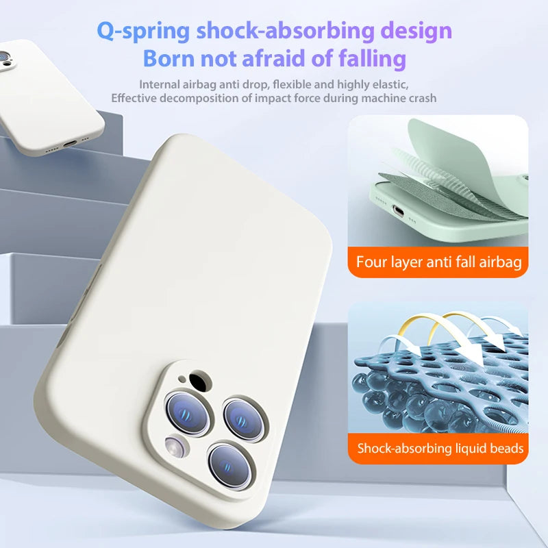 Liquid Silicone Soft Case For iPhone 15 13 12 11 14 Pro Max Shockproof Back Cover 15 14 Plus Phone Camera Protector Accessories