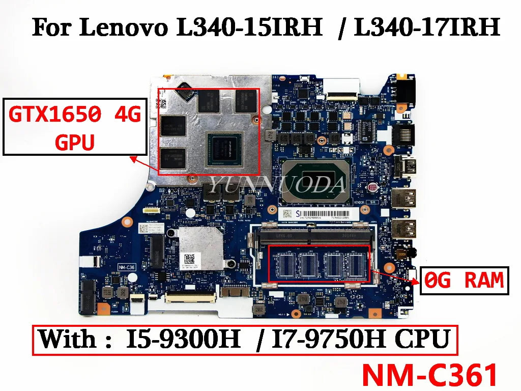NM-C361 NM-C362 for Lenovo L340-15IRH L340-17IRH Laptop Motherboard with i5 i7 CPU  GTX1050 GTX1650 GPU 0G 4G RAM 100% test work