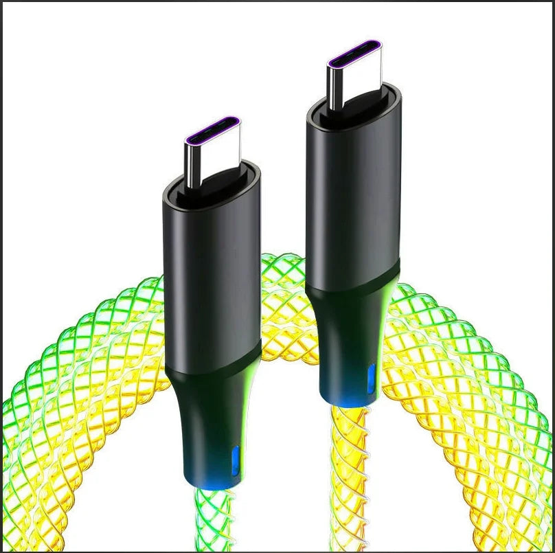 RGB 66W 6A Fast Charging USB to C &  TYPE C TO C  Cable Colorful Streamer Glowing Line