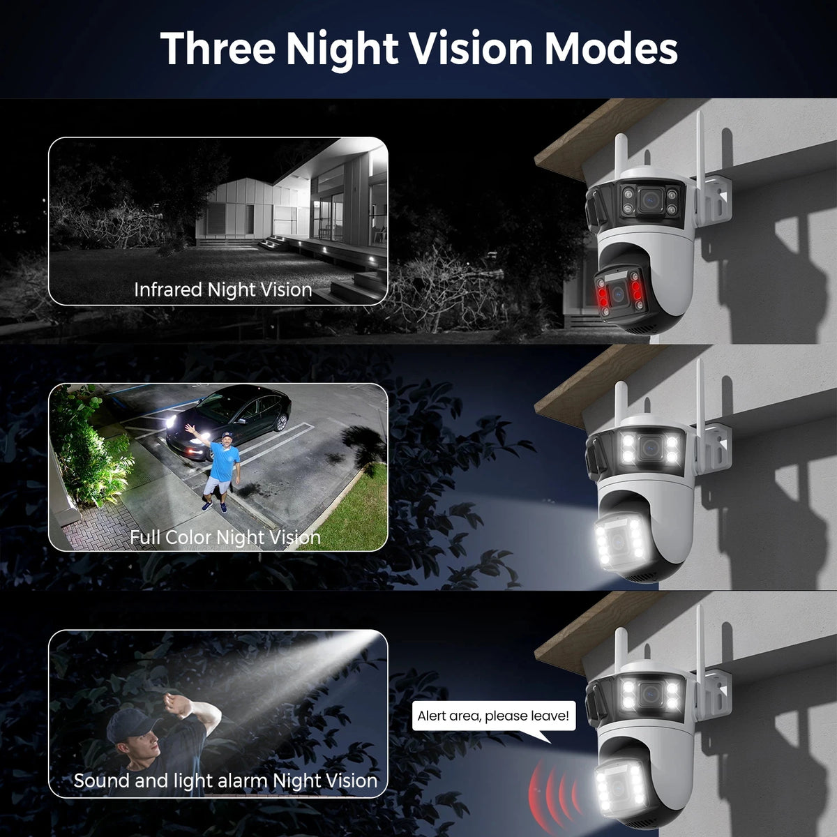 HD 6K 12MP Triple Lens Camera 6MP 3 Lens Outdoor Camera System AI Human Detection WiFi CCTV Waterproof Video Security iCsee App