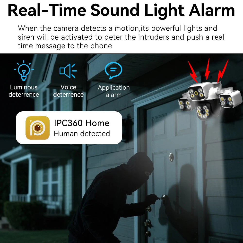 12MP 10X Zoom Outdoor WiFi Camera Three Screen Three Lens PTZ Automatic Tracking Audible Visual Alarm Security Camera