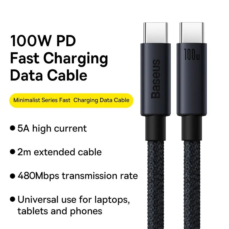Baseus 100W USB C To Type C Cable For iPhone  16 15 Plus Pro Max PD Fast Charging Charger Cable For Macbook Xiaomi Samsung