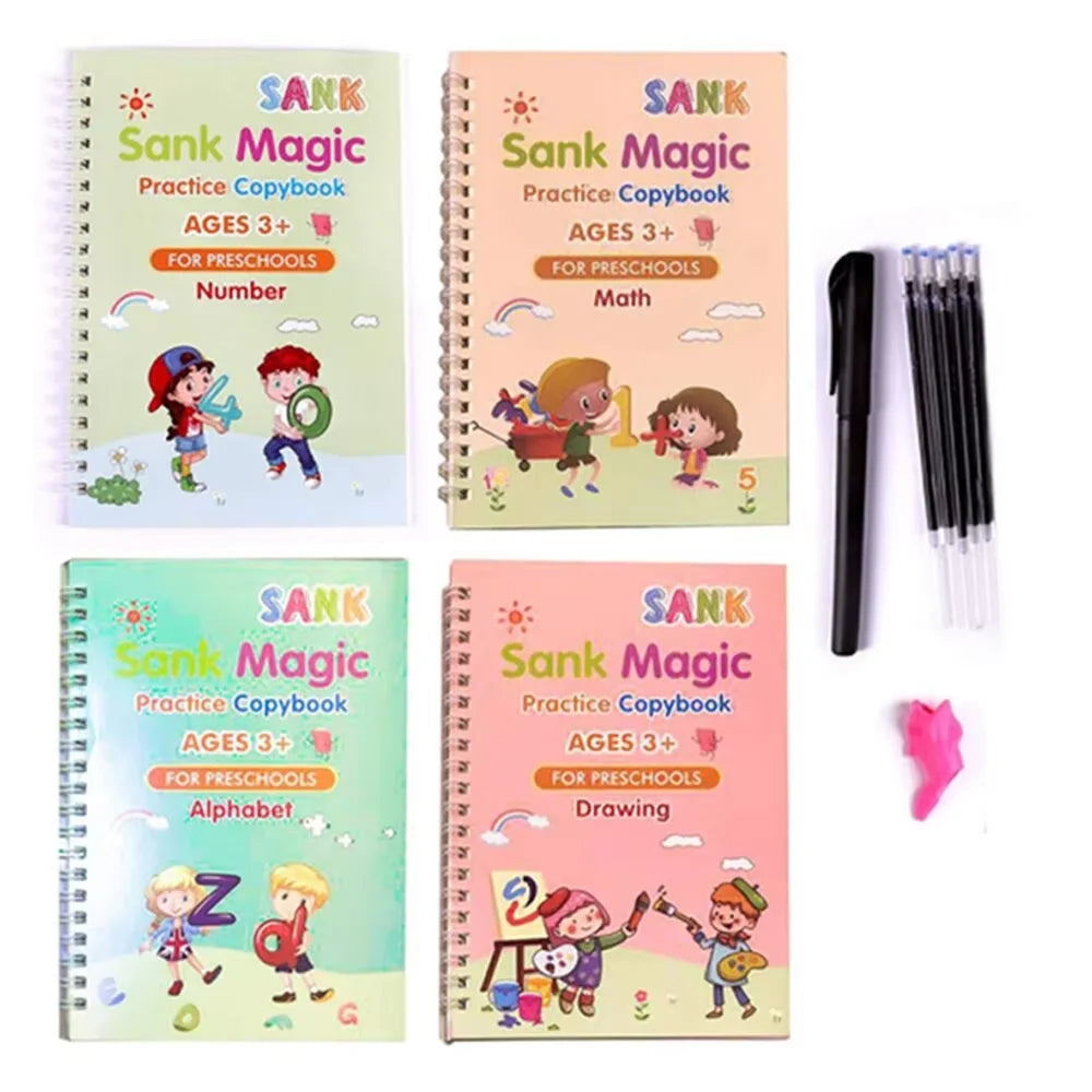 4 Books Pen Magic Writing Book Calligraphy Notebook Montessori Kids Reusable Educational Calligraphic Letter Practice Toy