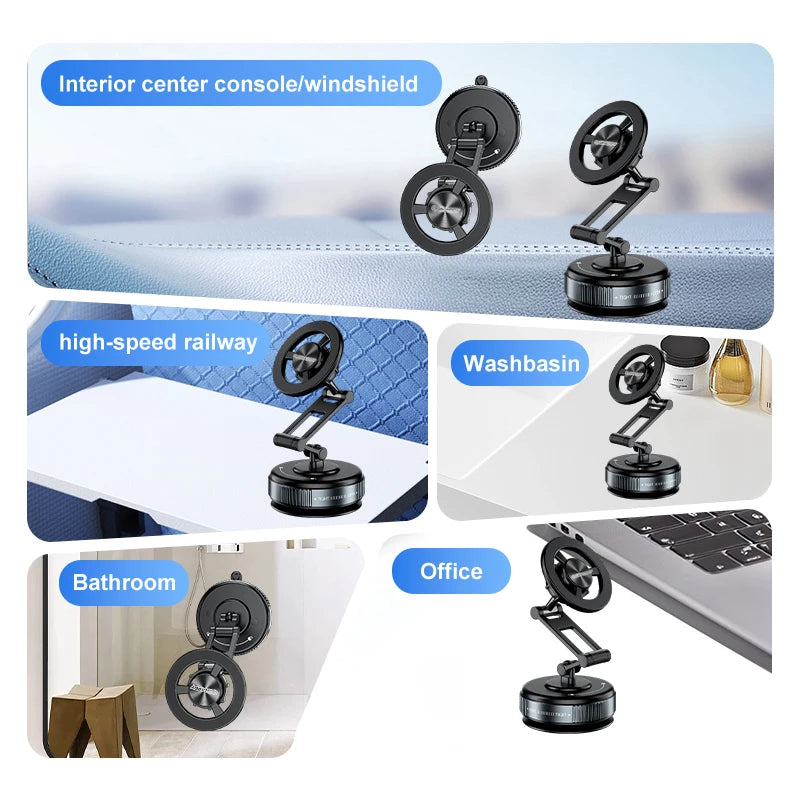 2025 New Car Magnetic Vacuum Adsorption Bracket 360° Rotating Desktop Wall Bathroom Vlog Portable Electric Sucker Holder