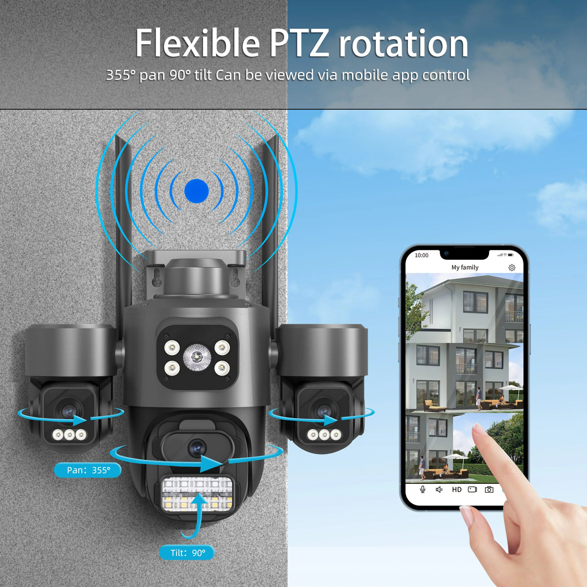 15MP HD Three Screen WIFI IP Camera Outdoor 4K Dual Lens Camera Ai Human Detection Waterproof CCTV Video Security Camera iCsee
