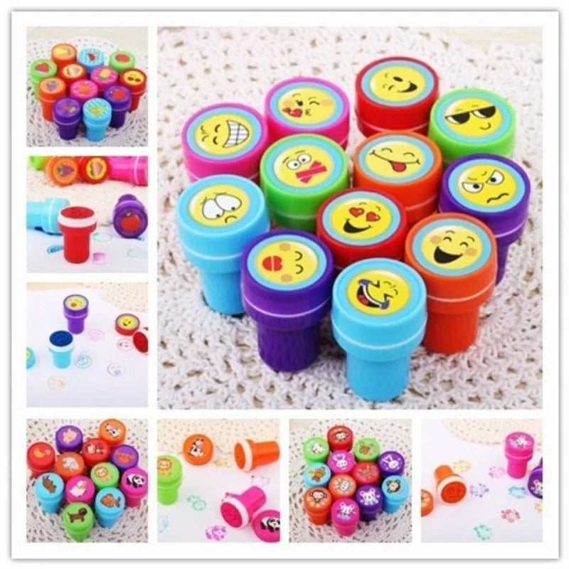 10pcs Assorted Stamps for Kids Self-ink Stamps Children Toy Stamps Smiley Face Seal Scrapbooking DIY Painting Photo Album Decor