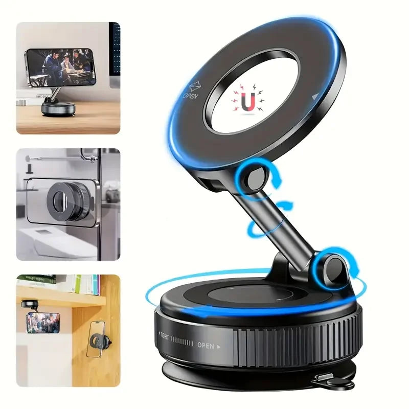 Foldable magnetic car phone holder, vacuum suction cup rotating 360 °, suitable for multi angle adjustment of vehicles and walls