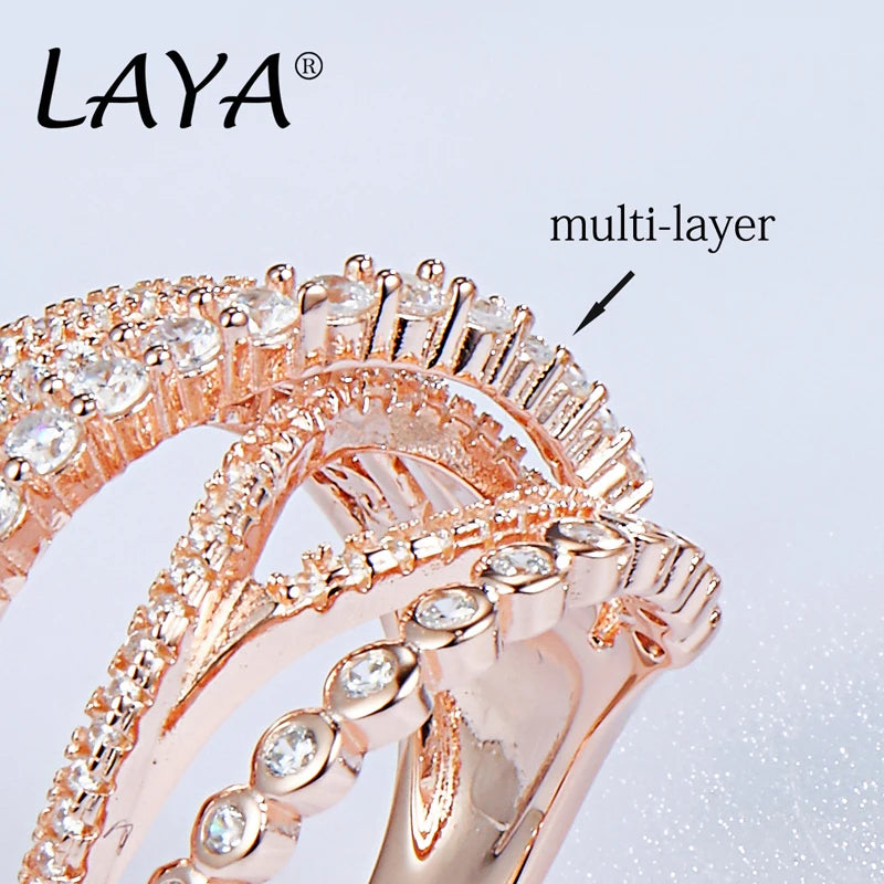 LAYA 925 Sterling Silver Multi-Line AAAAA Shining Zircon OL Style Ring For Women's Wedding High Quality Fashion Luxury Jewelry
